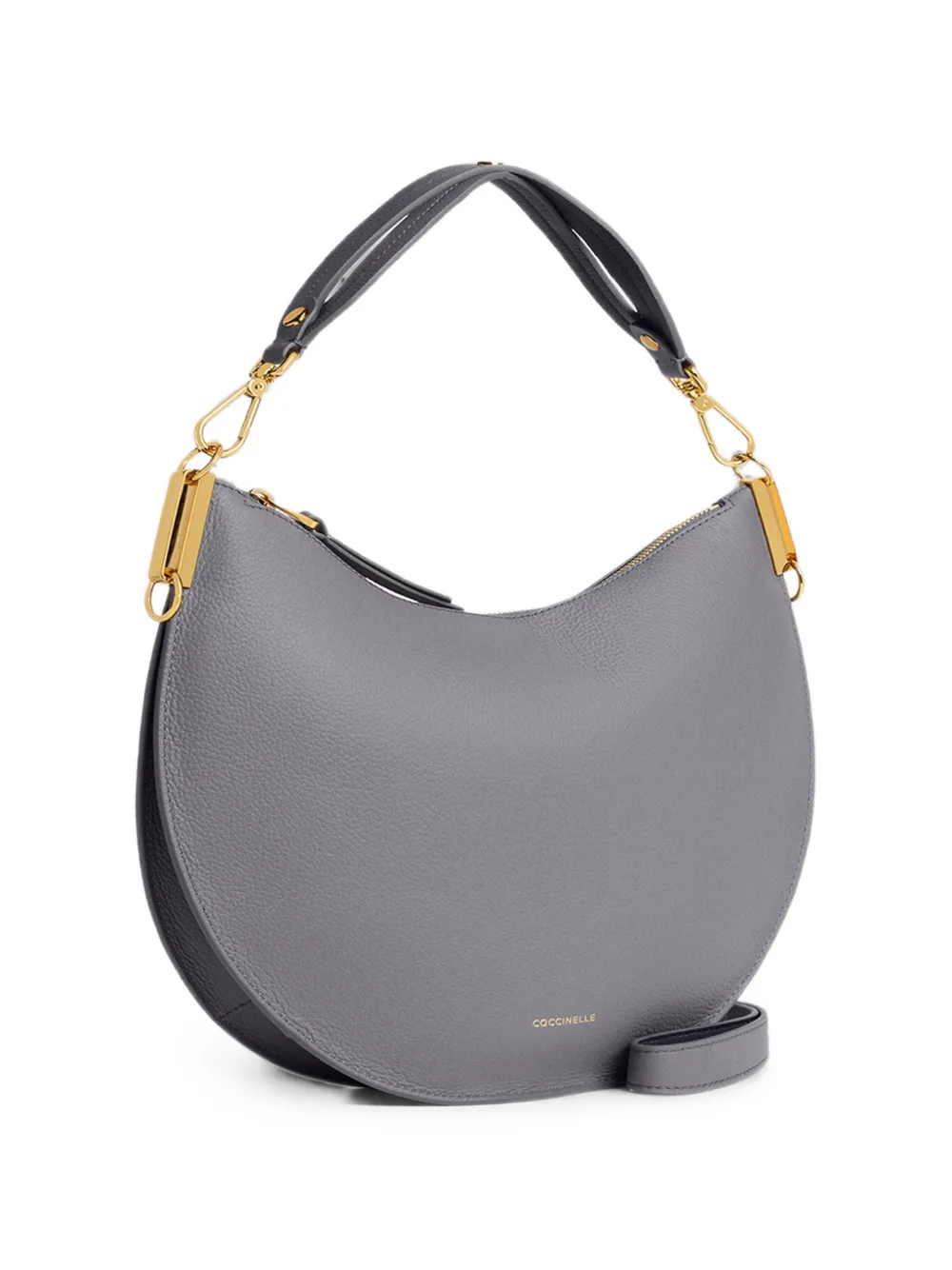 Coccinelle Medium Sunup halvemaanvormige leren schoudertas Grijs