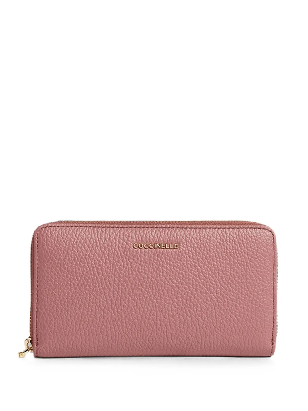 Coccinelle Großes Portemonnaie aus gekörntem Metallic-Leder - Rosa