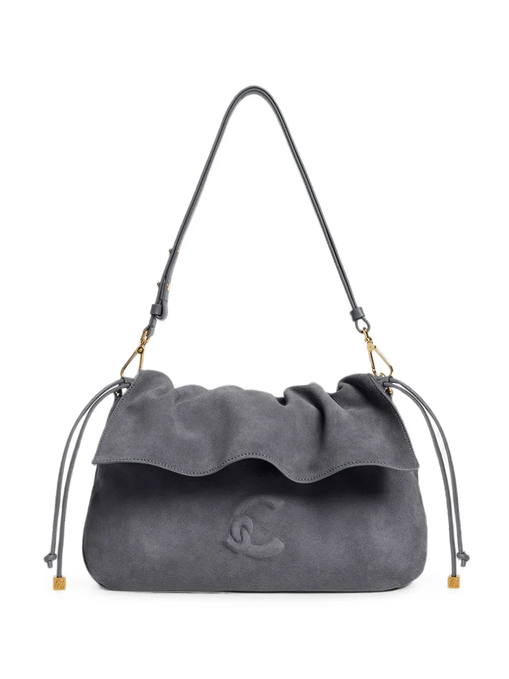 Coccinelle Small Lidia Logo-embossed Suede Shoulder Bag In Gray