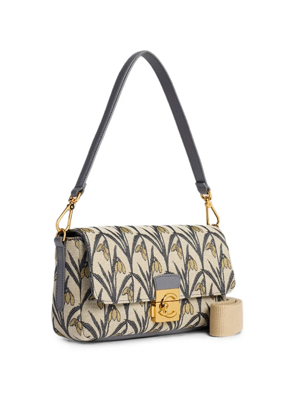 Coccinelle Medium C-Me Lock shopper met leren afwerking en bloemen-jacquard Beige