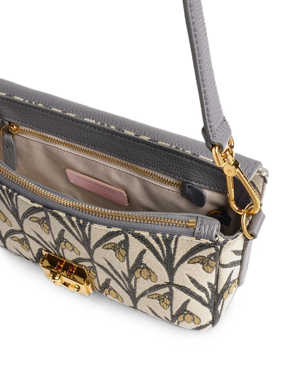 Coccinelle Medium C-Me Lock shopper met leren afwerking en bloemen-jacquard Beige