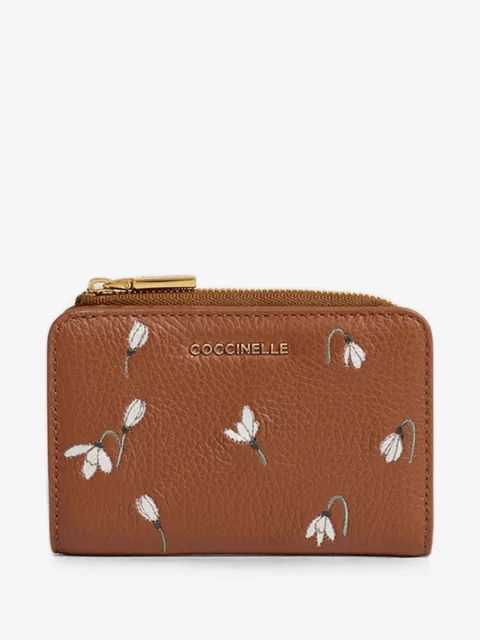 Coccinelle small Metallic floral-embroidered leather wallet