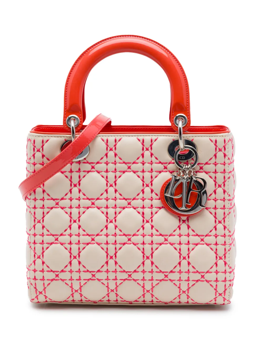 Christian Dior Pre-Owned 2012 Medium Lambskin Cannage Stitched Lady Dior satchel - Neutrals
