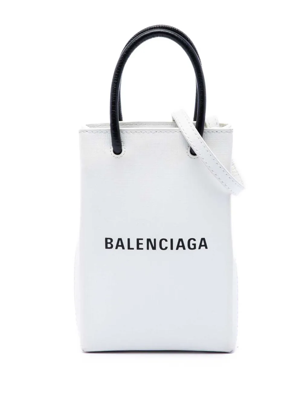 Balenciaga Pre-Owned 2020 Mini Calfskin Logo Shopping Phone Holder satchel - White