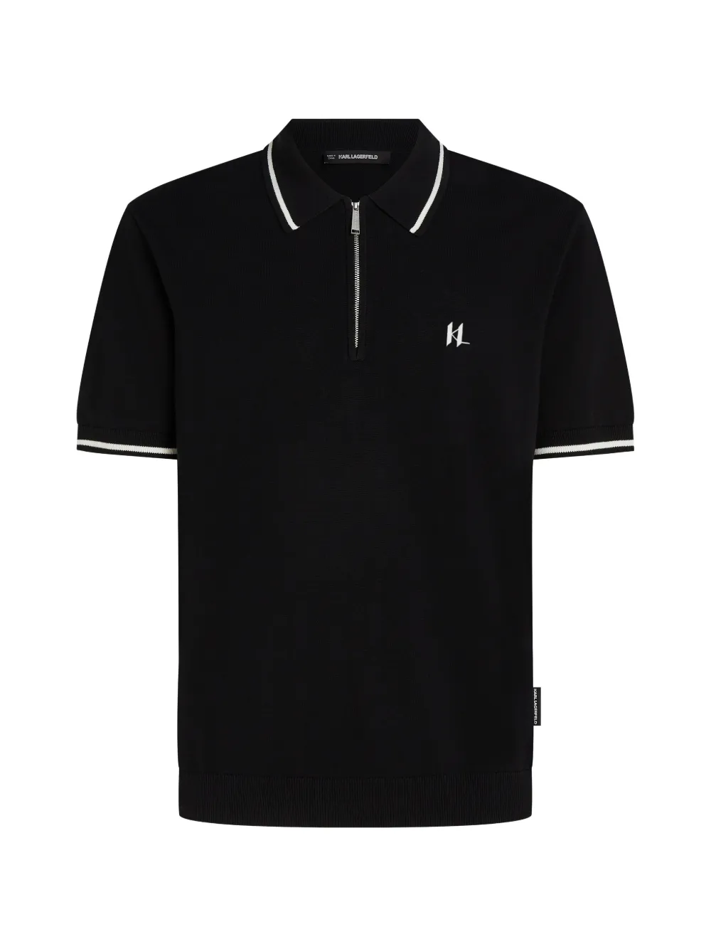 Karl Lagerfeld logo-embroidered zip-fastening polo shirt - Schwarz