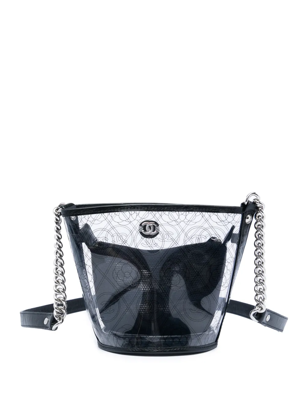 CHANEL Pre-Owned Borsa a secchiello Camellia Coco piccola in PVC e pelle di vitello con effetto stropicciato 2018 - Nero