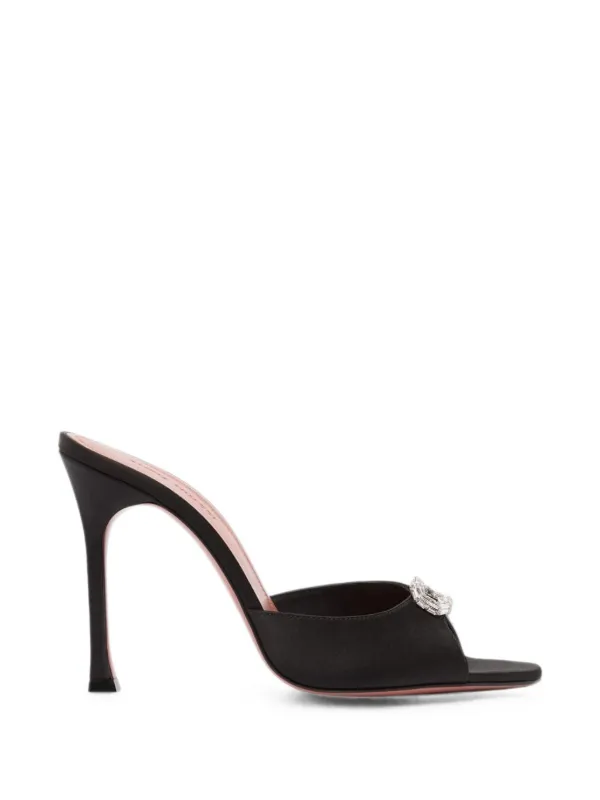 Amina Muaddi Mini Camelia Slippers 105 Black Satin