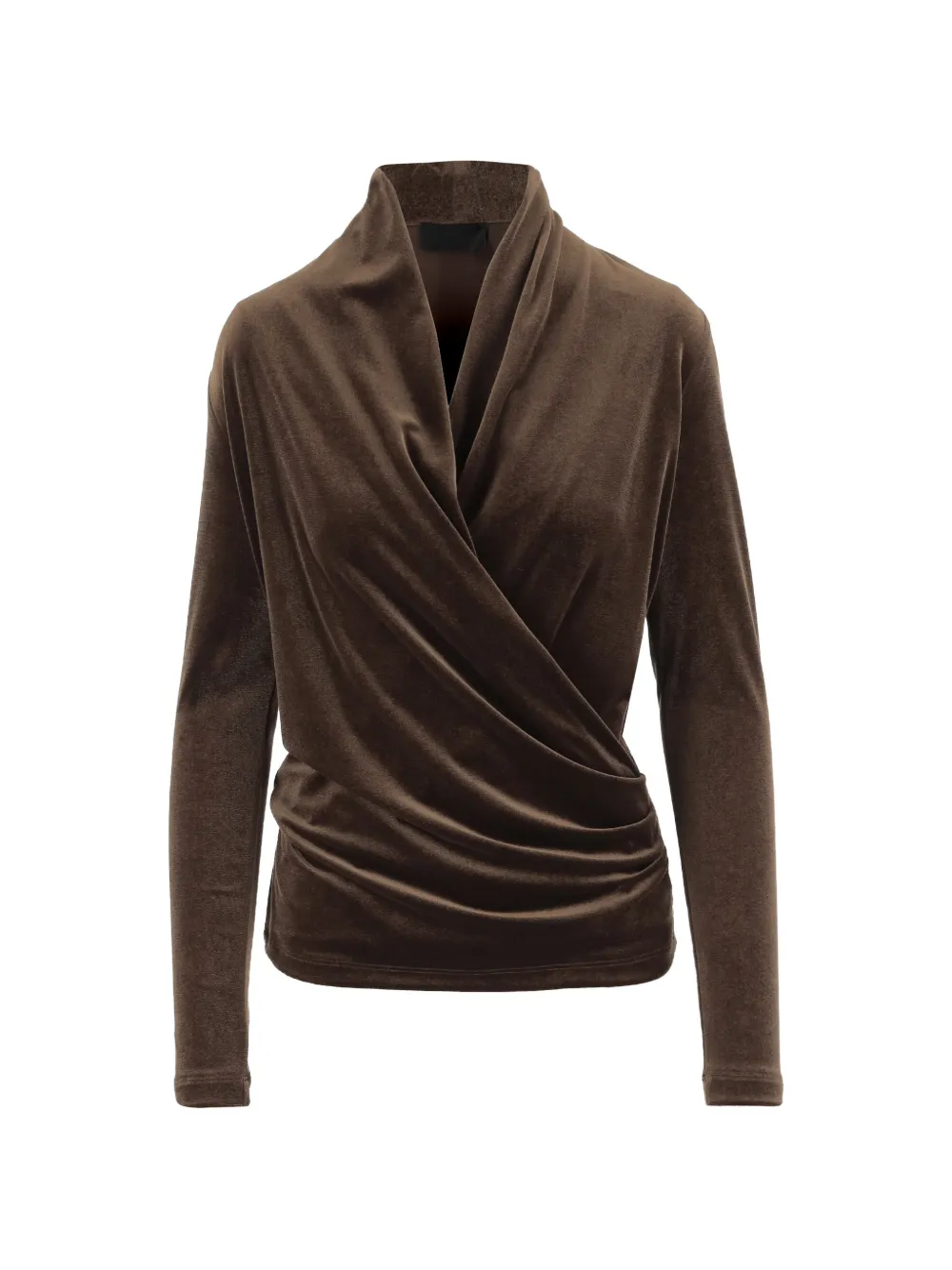 Fit Velvet-effect Draped T-shirt In Brown