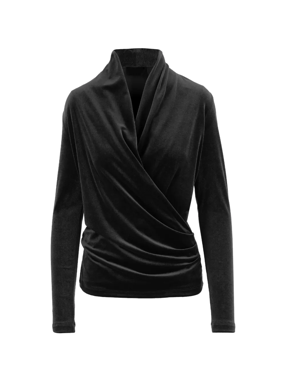 Fit Wrap-style Long-sleeved Draped Blouse In Black
