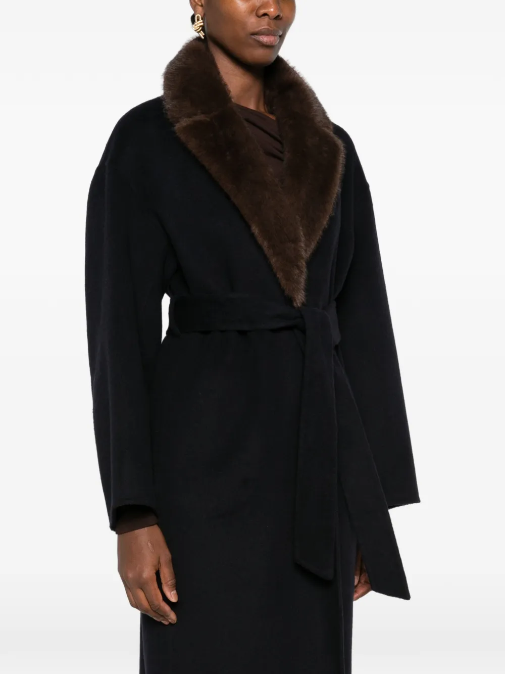 P.A.R.O.S.H. Leak fur-collar belted coat Zwart
