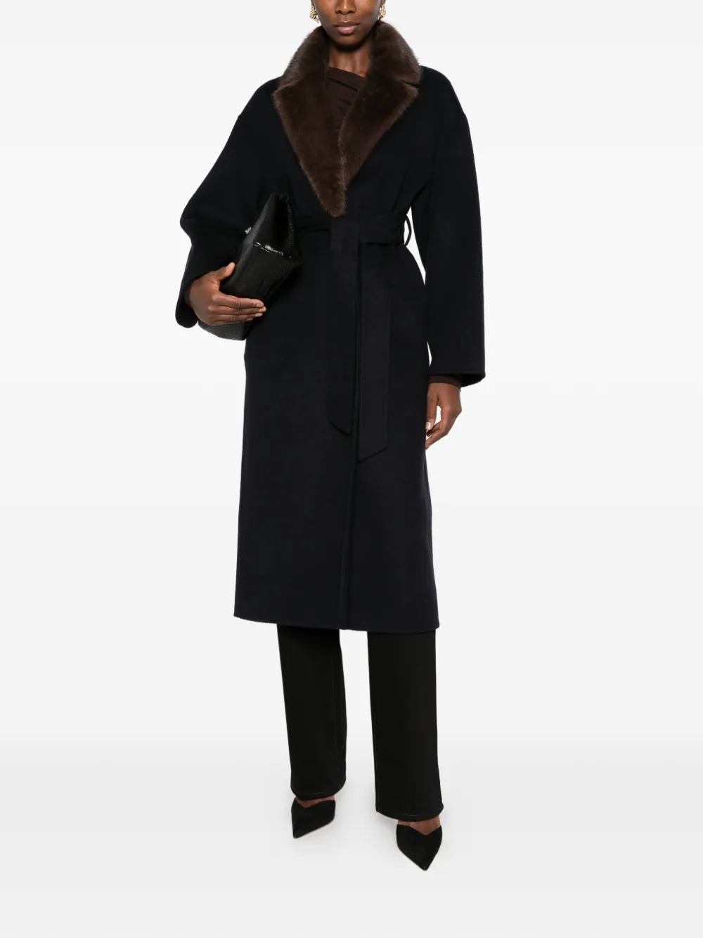 P.A.R.O.S.H. Leak fur-collar belted coat Zwart