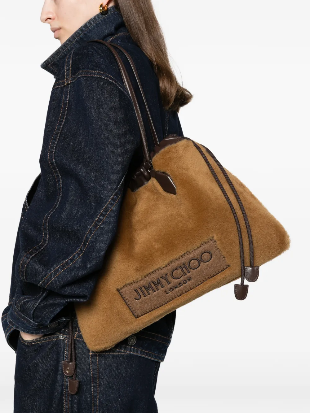 Jimmy Choo drawstring shearling tote bag - Marrone