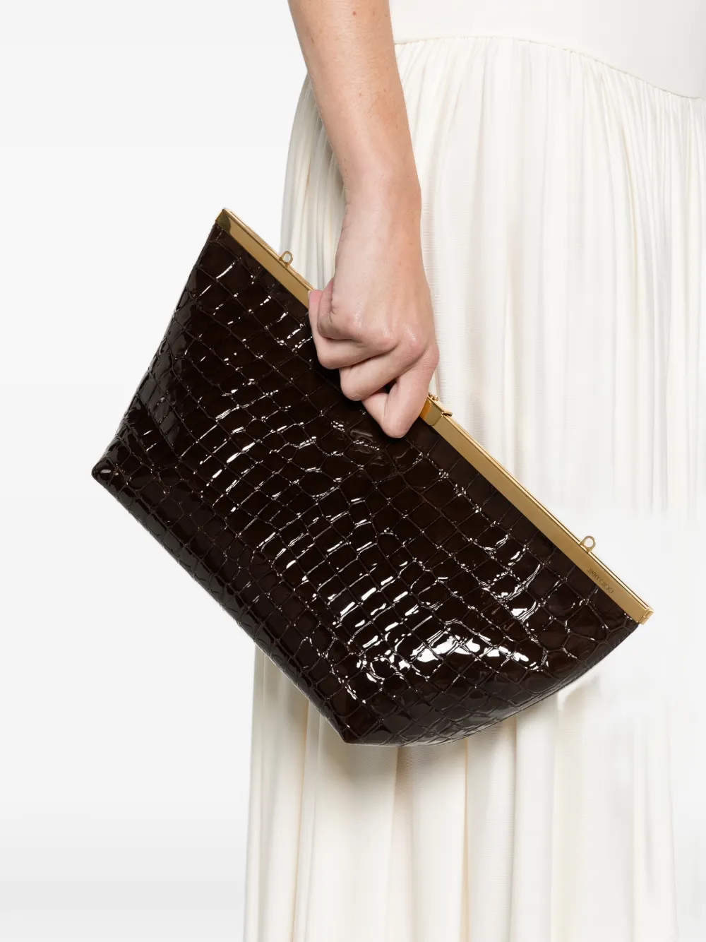 Jimmy Choo Ganache shiny croc-embossed leather clutch Bruin
