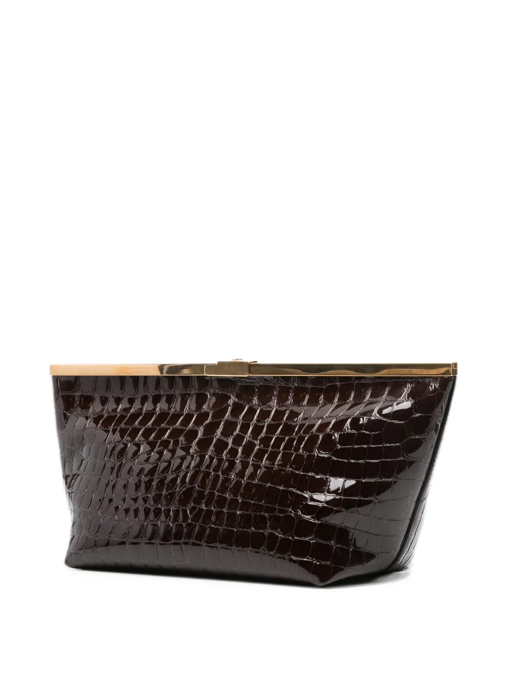 Jimmy Choo Ganache shiny croc-embossed leather clutch Bruin