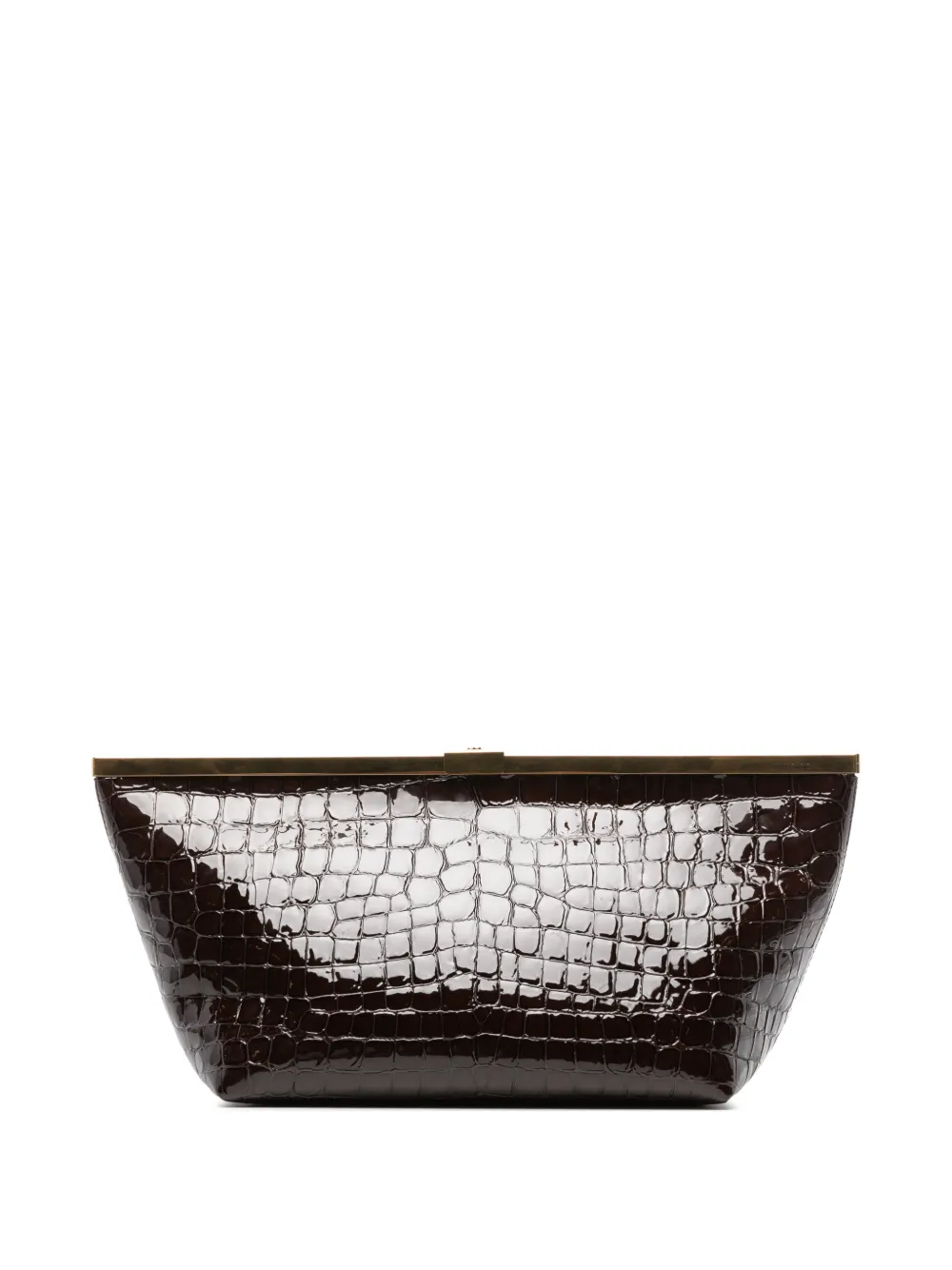 Jimmy Choo Ganache shiny croc-embossed leather clutch - Marrone