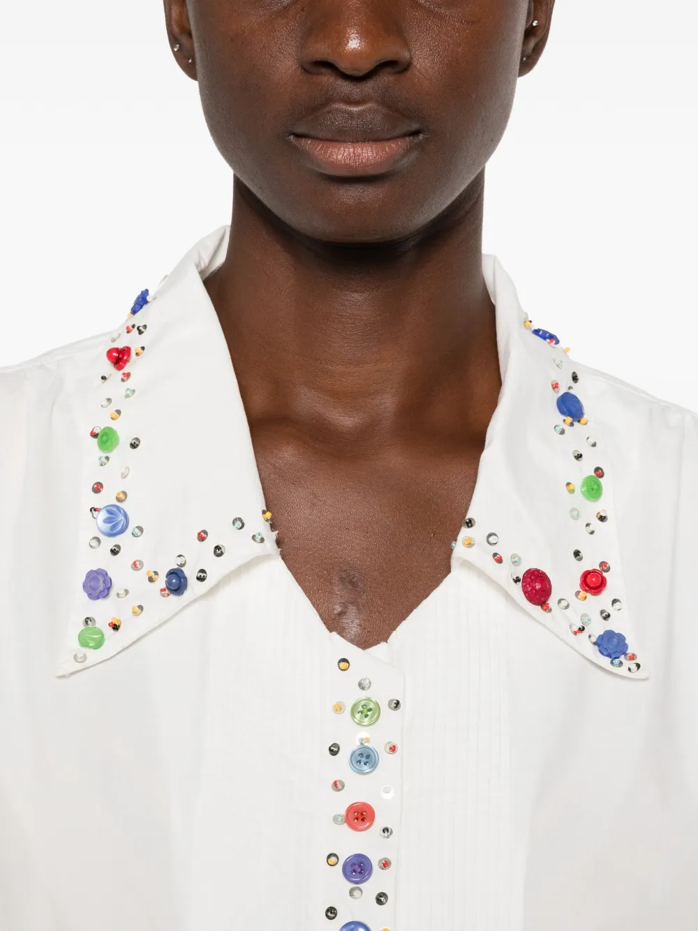 Bode Button Jar Shirt in White, view 5