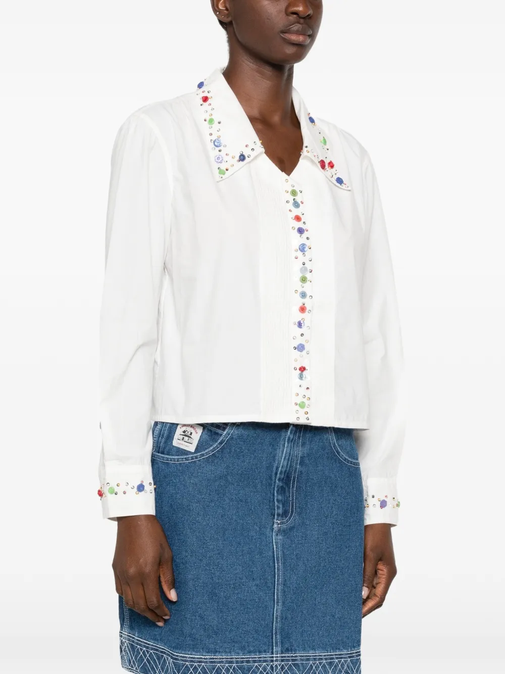 Bode Button Jar Shirt in White, view 3