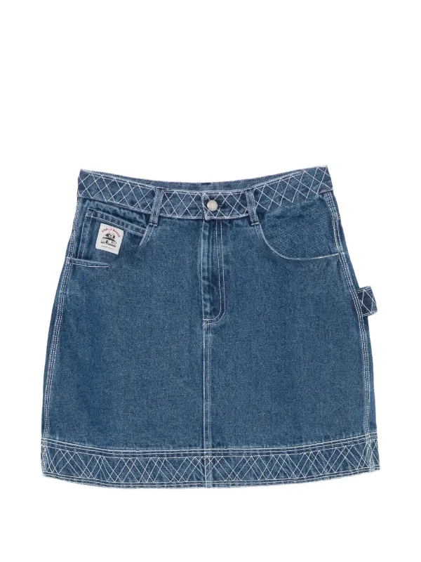 Bode Embroidered Denim Mini Skirt in Blue
