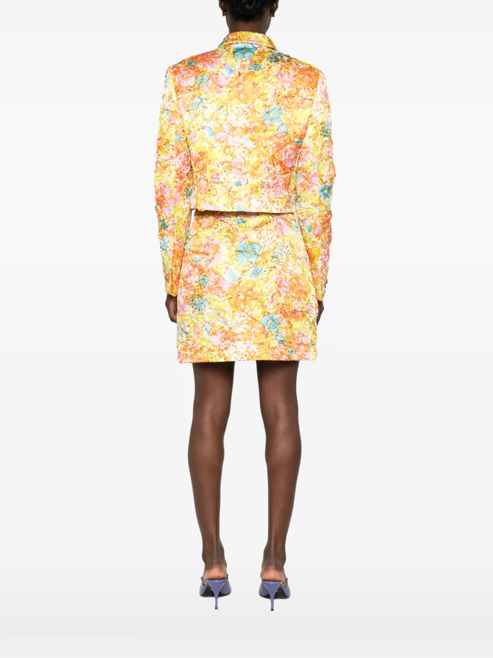 Versace floral-print cropped jacket Geel