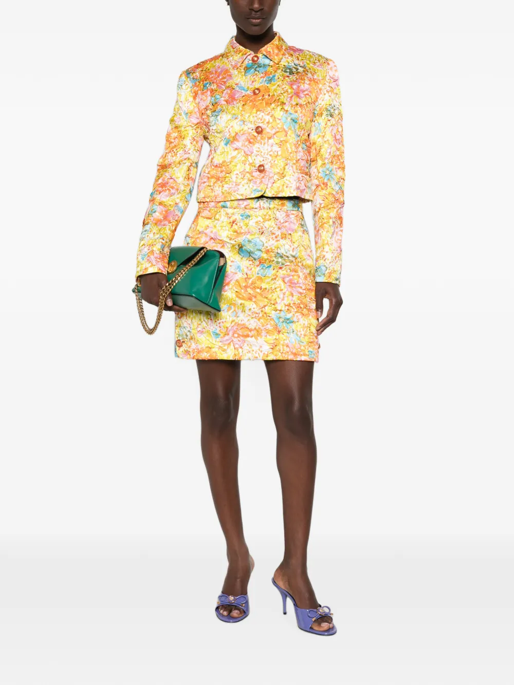 Versace floral-print cropped jacket Geel