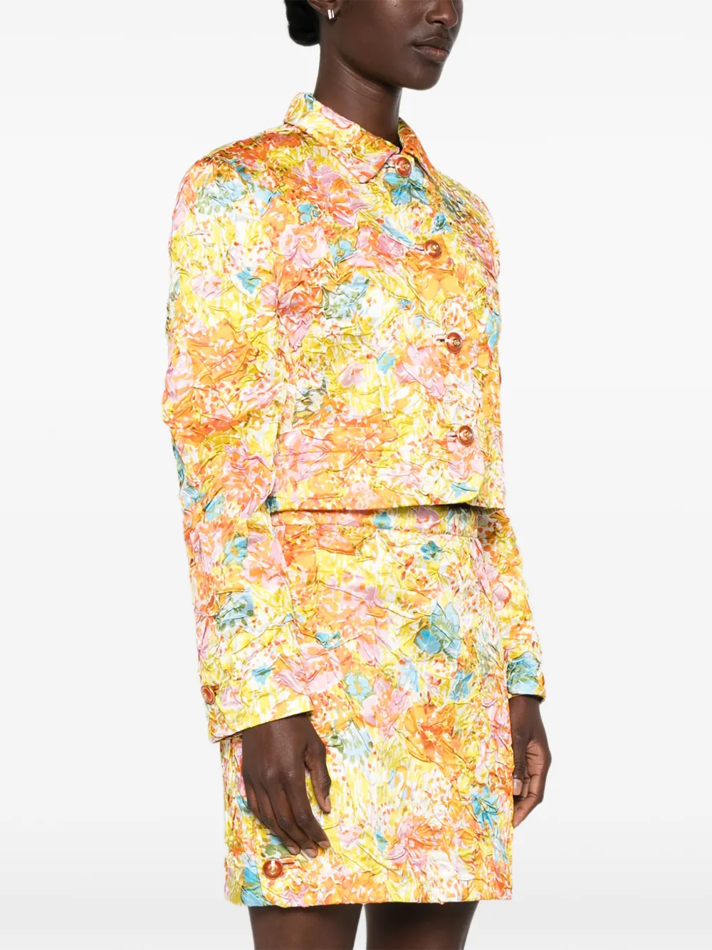Versace Printed Silk Duchesse Jacket in Yellow, view 3
