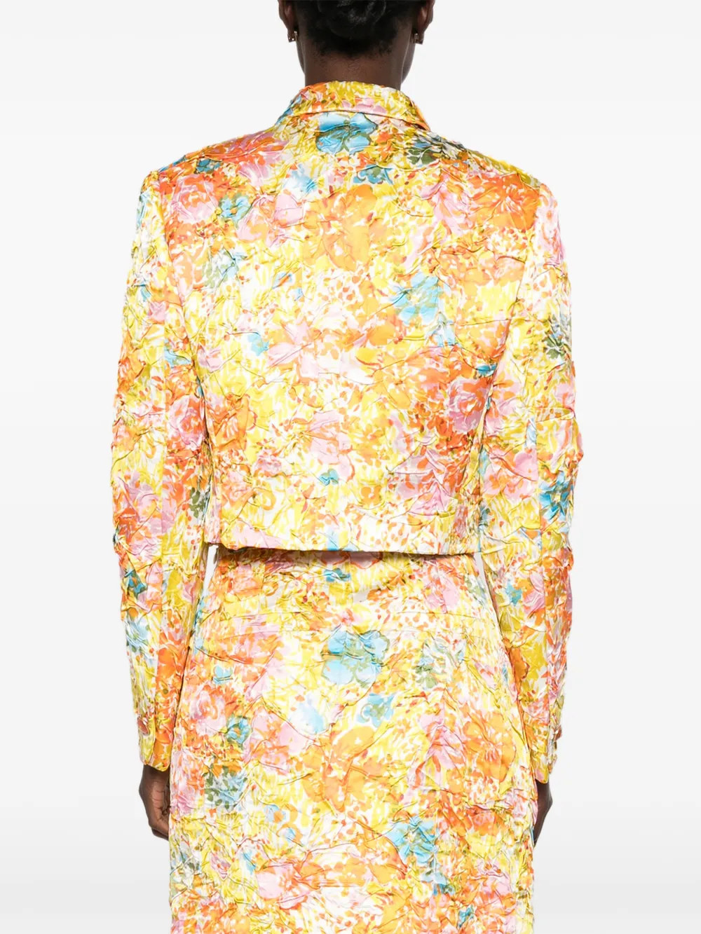 Versace Printed Silk Duchesse Jacket in Yellow, view 4