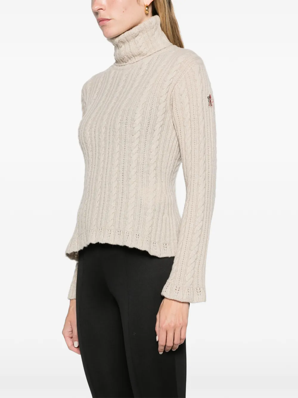 Moncler Grenoble cable-knit roll-neck sweater Beige