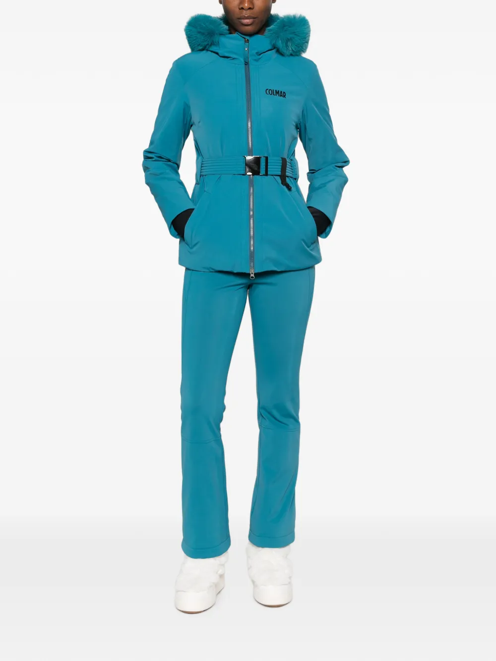 Colmar Ski-jack met afwerking van imitatiebont en ceintuur Blauw