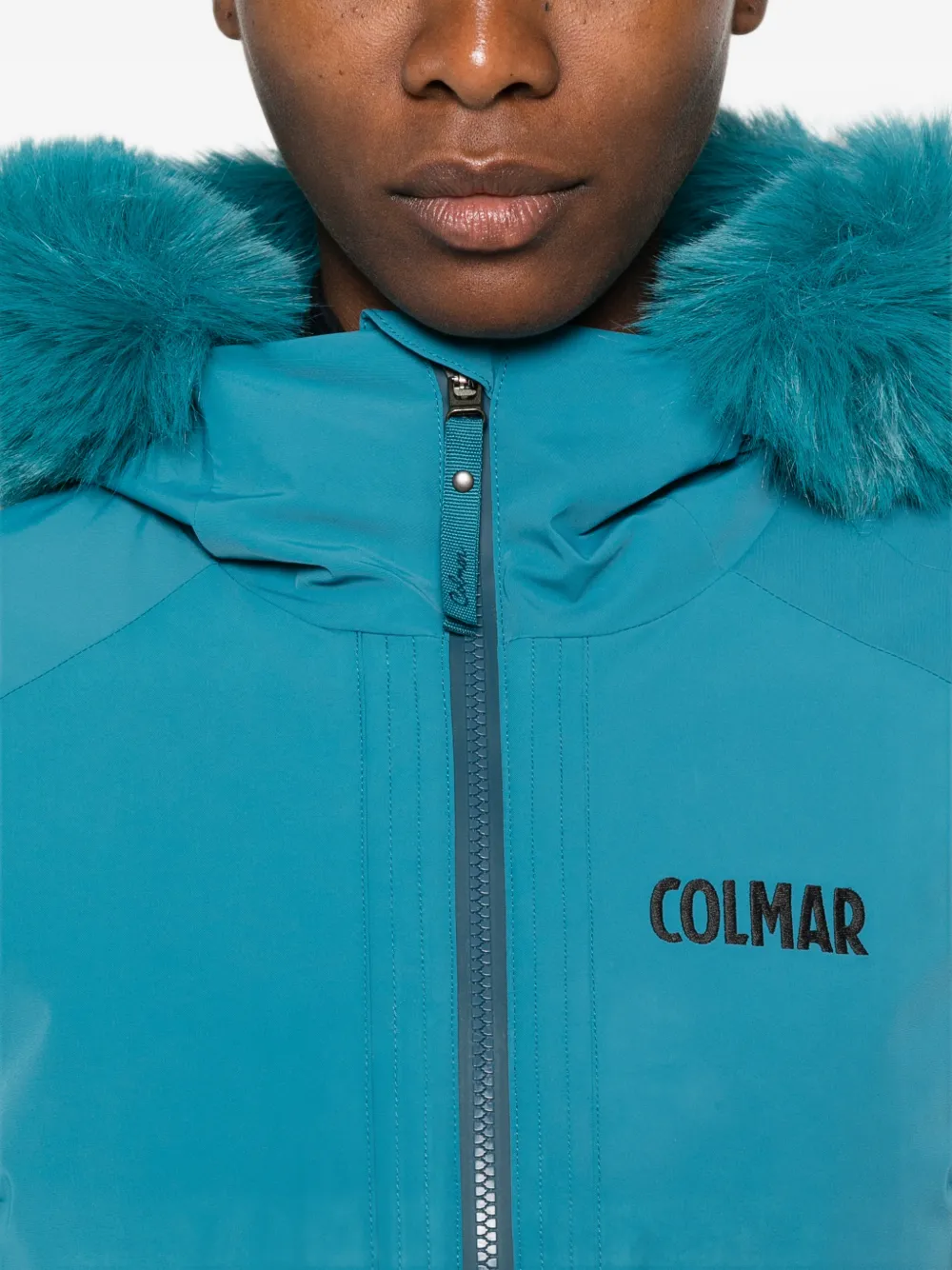 Colmar Ski-jack met afwerking van imitatiebont en ceintuur Blauw