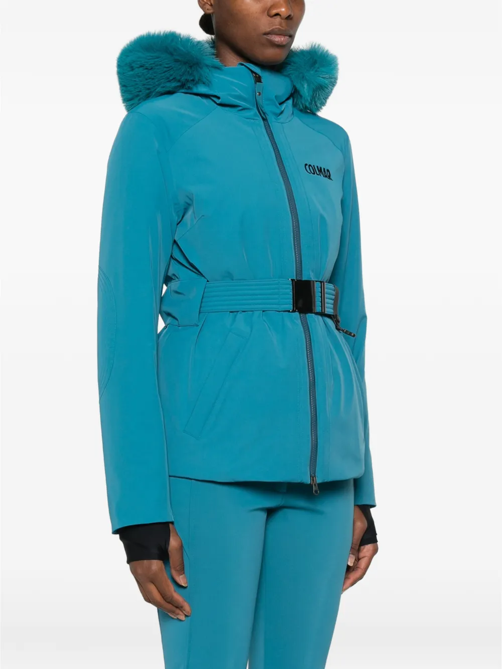 Colmar Ski-jack met afwerking van imitatiebont en ceintuur Blauw