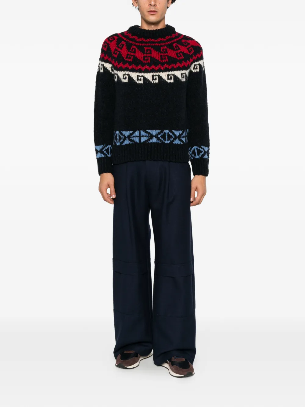 Moncler Grenoble geometric jacquard-knit sweater Blauw