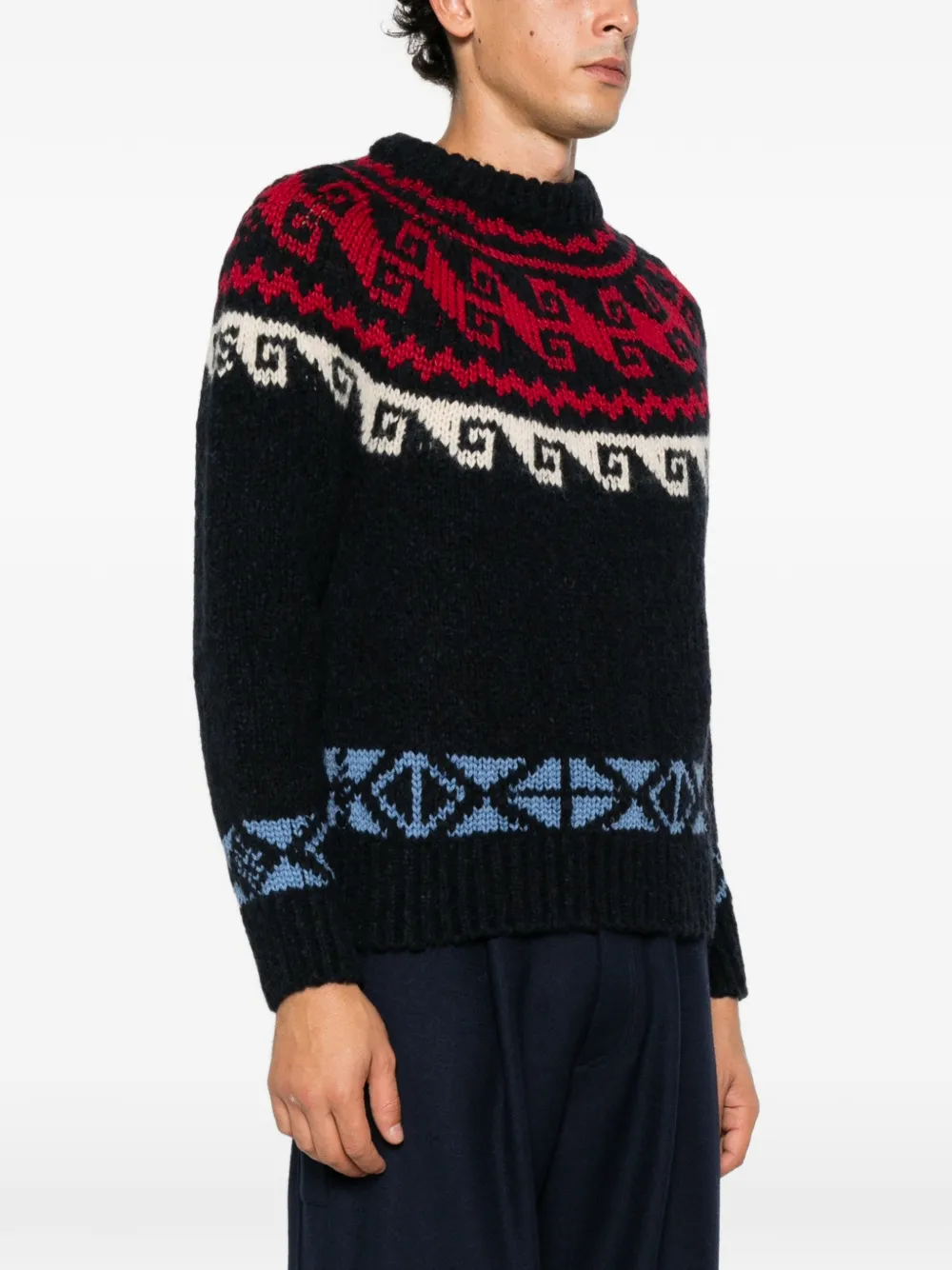 Moncler Grenoble geometric jacquard-knit sweater Blauw