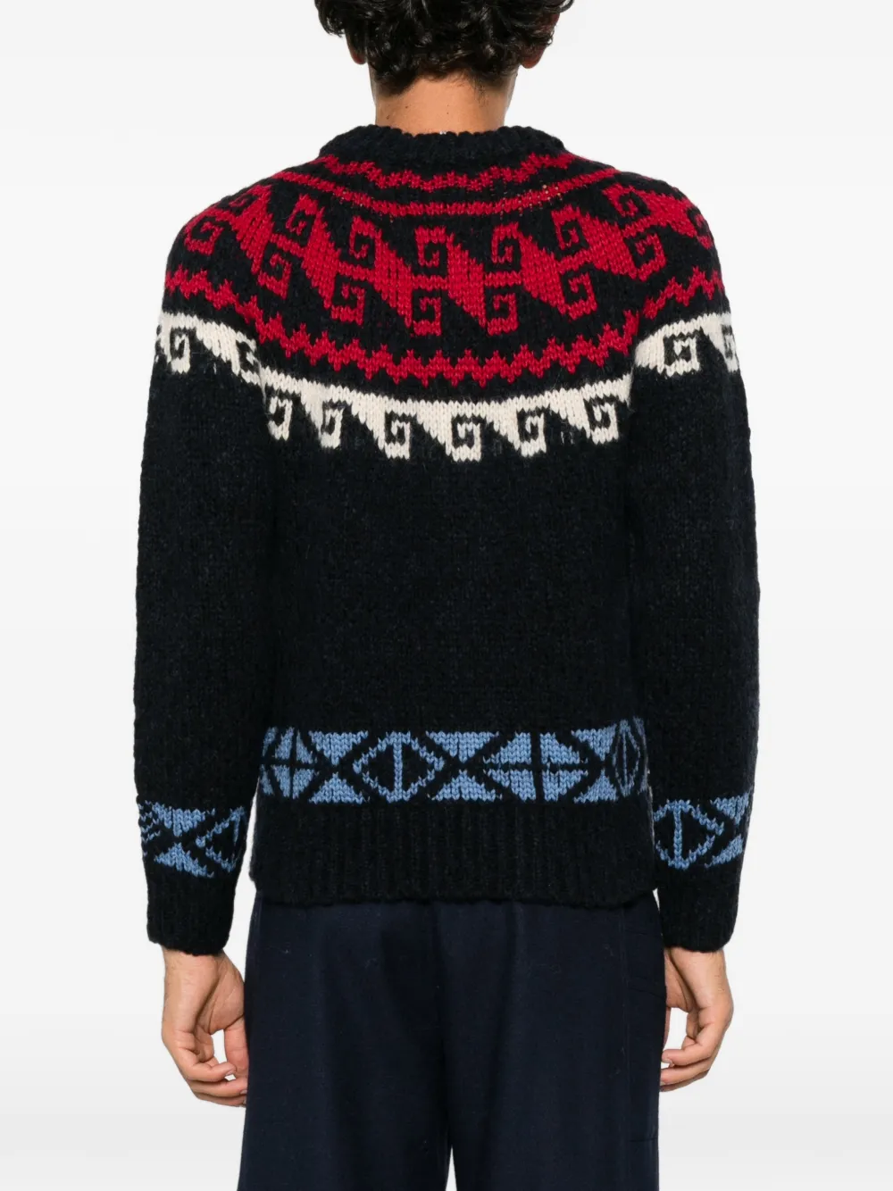 Moncler Grenoble geometric jacquard-knit sweater Blauw