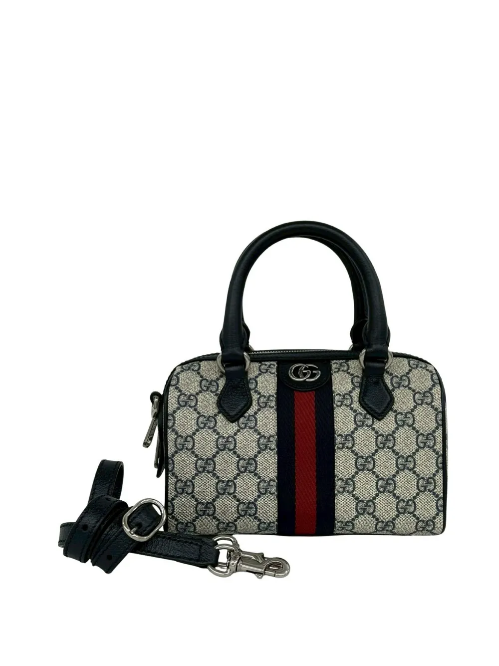 Pre-owned Gucci 2016-2026 Mini Gg Supreme Ophidia Web Satchel In Neutrals