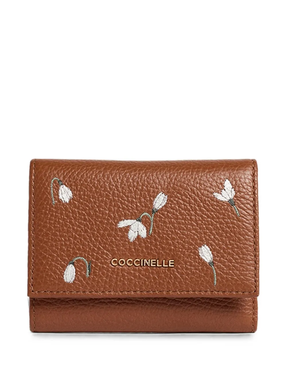 Coccinelle Kleines Metallic-Portemonnaie mit Blumenstickerei - Braun