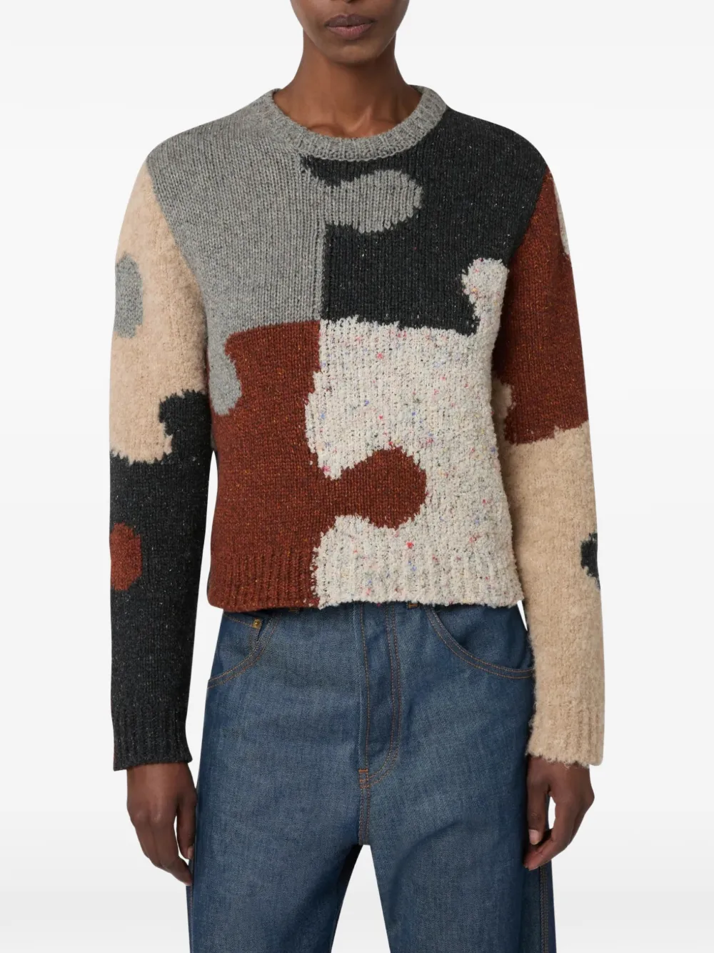 Moschino Inlaid Wool-and-silk Blend Pullover In Multi