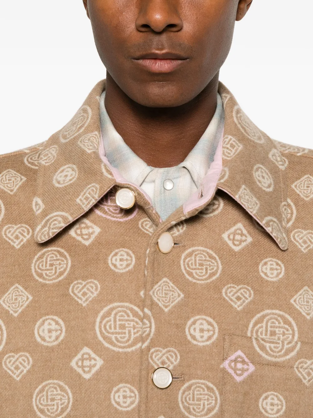 Casablanca monogram-pattern button-fastening overshirt Beige