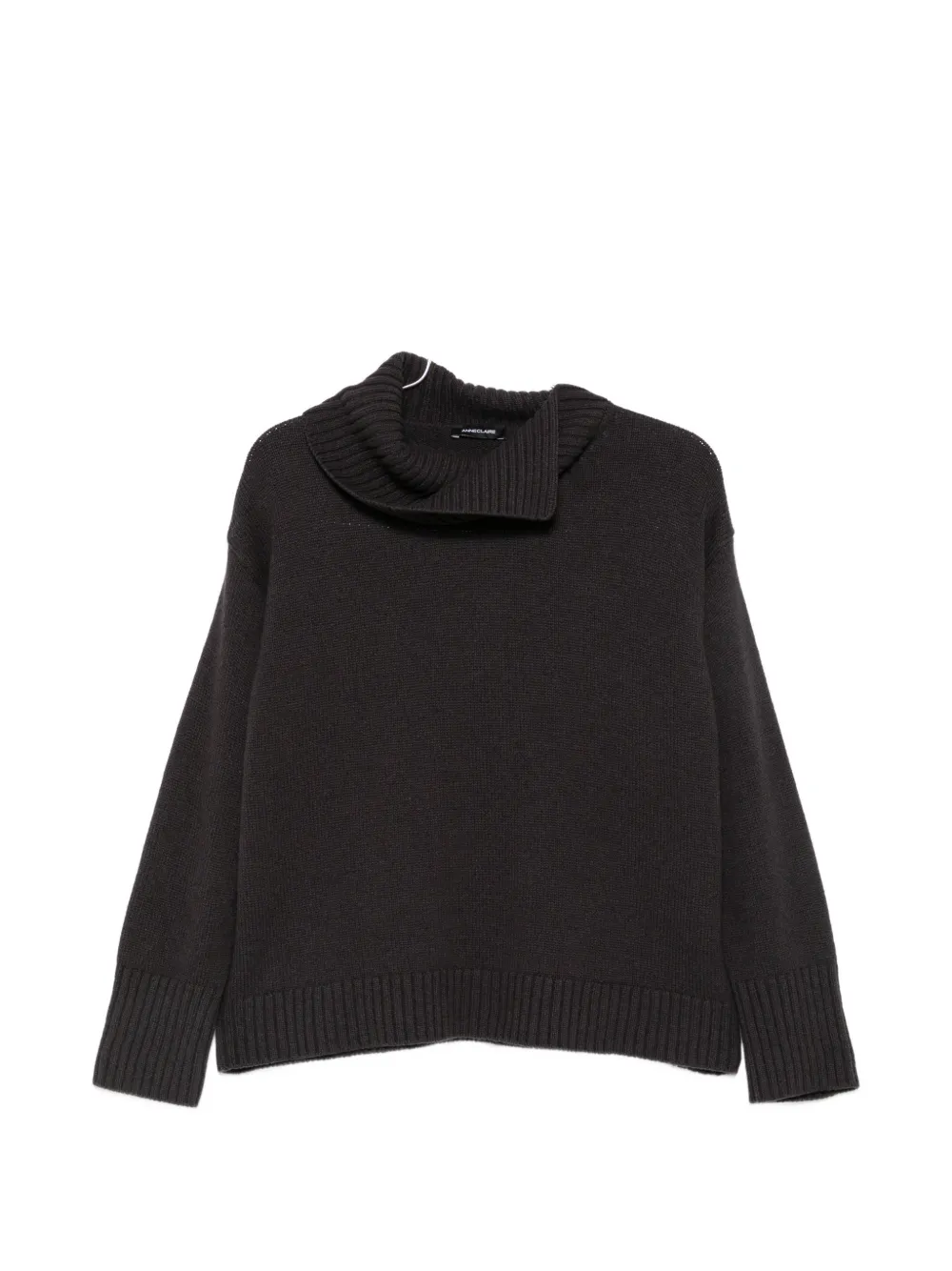 anne claire roll-neck ribbed-trim wool sweater - Marrone