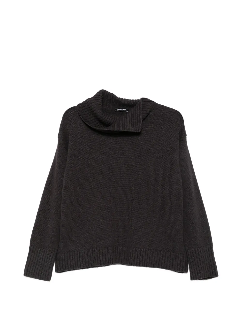 anne claire roll-neck ribbed-trim wool sweater - Marrone