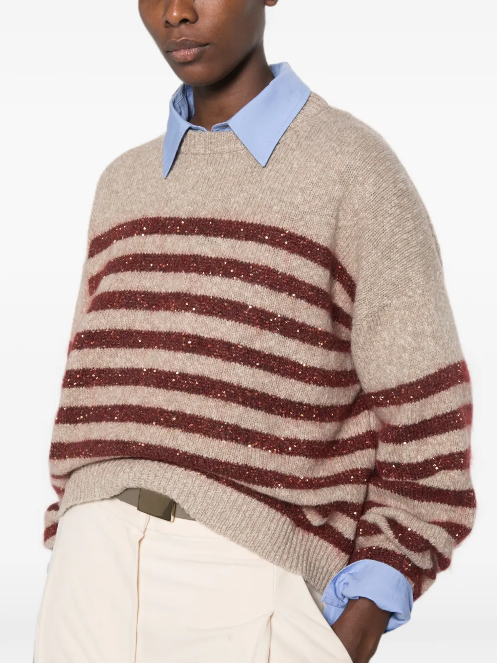 Brunello Cucinelli Trui verfraaid met pailletten Beige