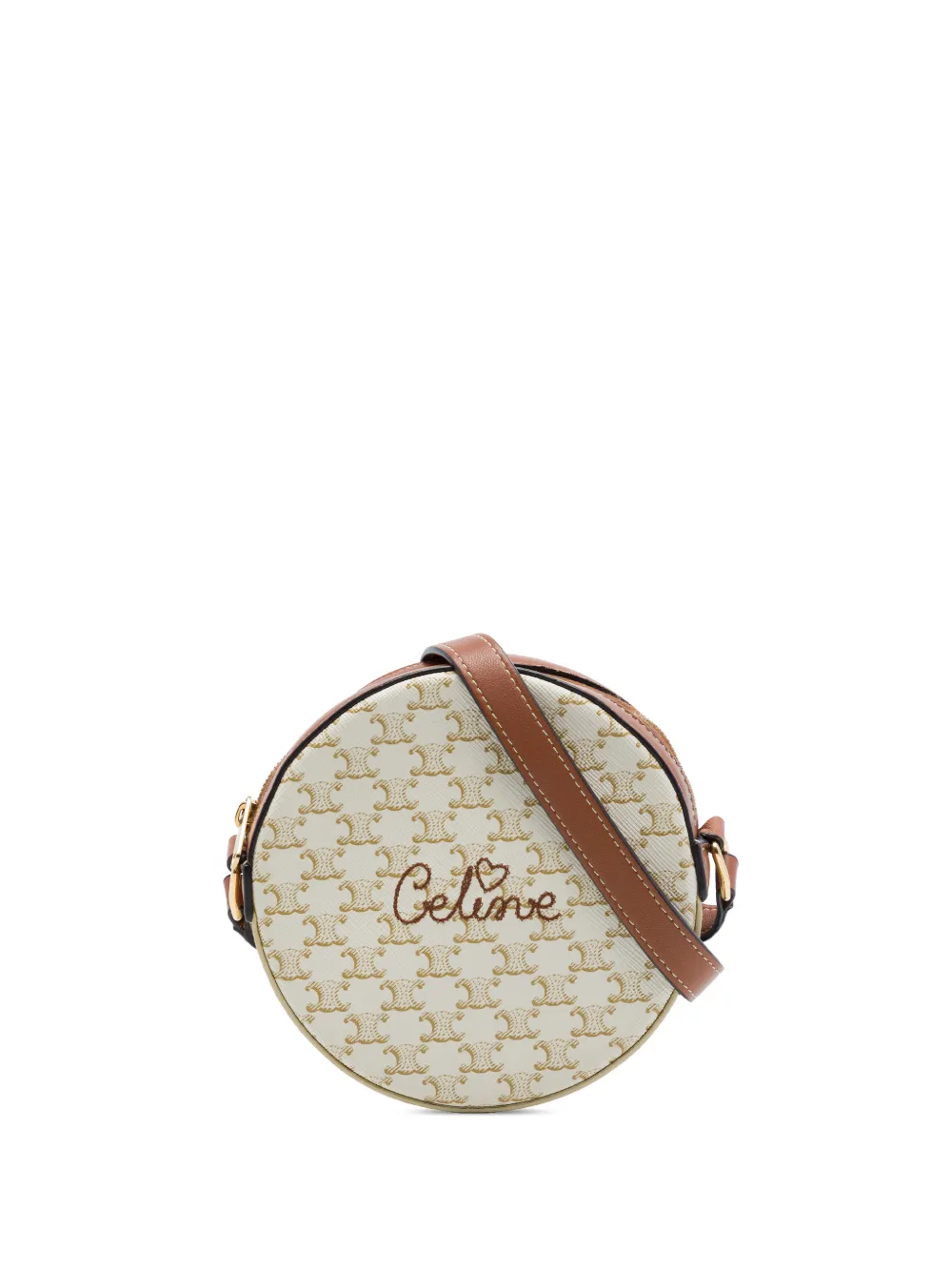Celine Pre-Owned 2021 Triomphe Coated Canvas Embroidered Round Purse on Strap crossbody bag - Weiß