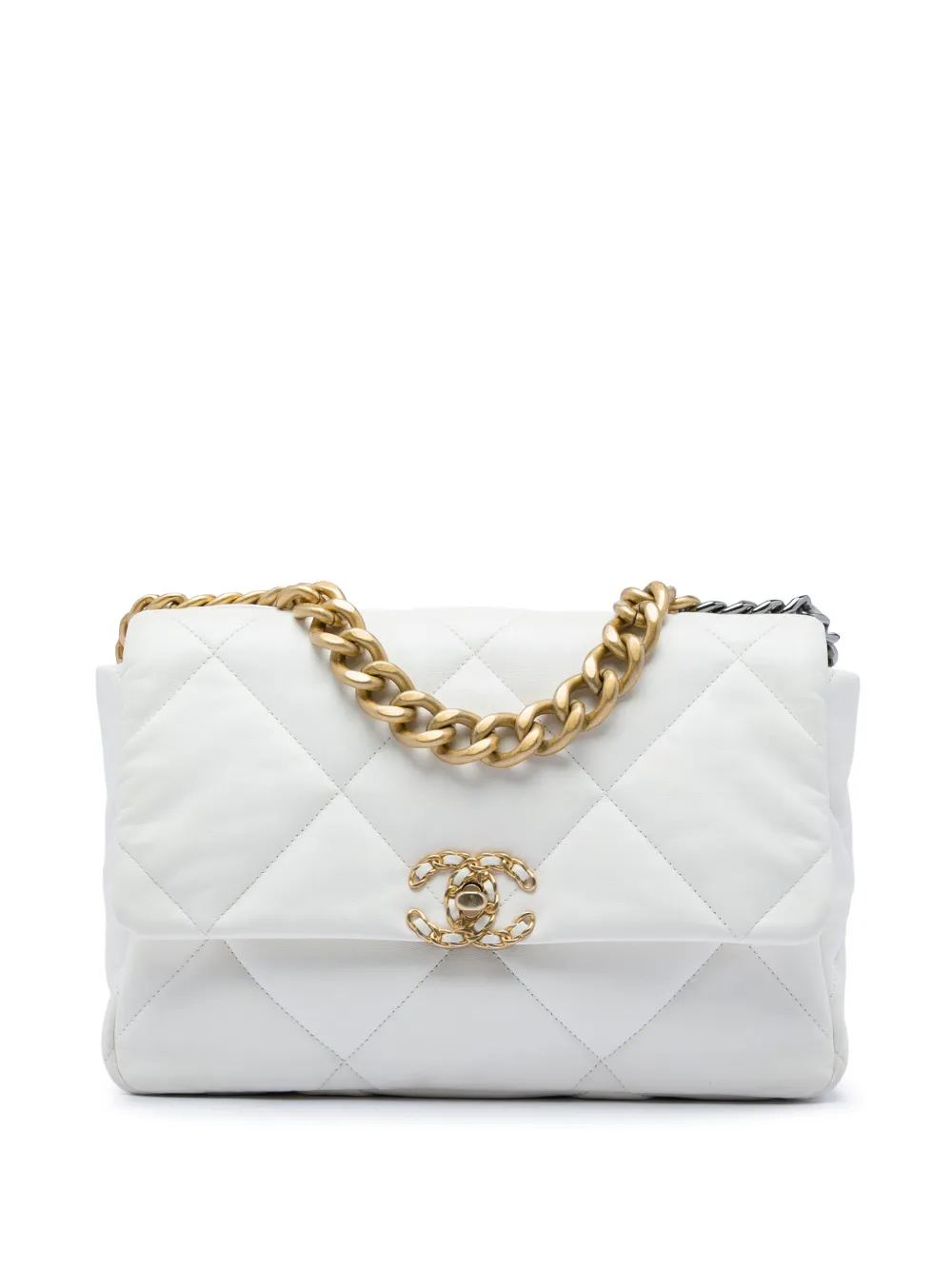 CHANEL Pre-Owned 2021-2026 Large Lambskin 19 Flap satchel - White