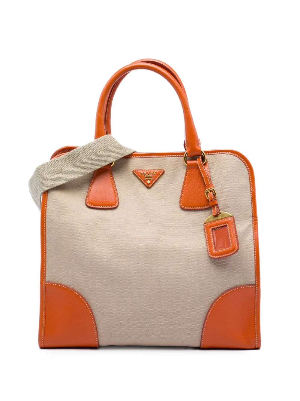 Prada Pre-Owned 2021-2026 Canapa-Satteltasche aus Saffiano-Canvas - Nude