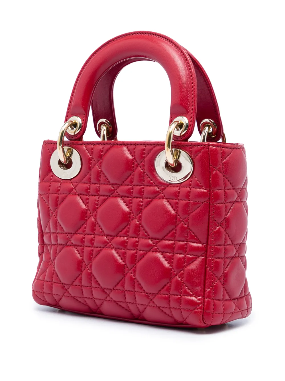 Dior Pre-owned 2017 Mini Lambskin Cannage Lady Dior Satchel in Red, view 3