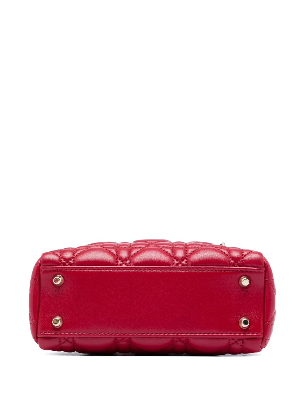 Dior Pre-owned 2017 Mini Lambskin Cannage Lady Dior Satchel in Red, view 4