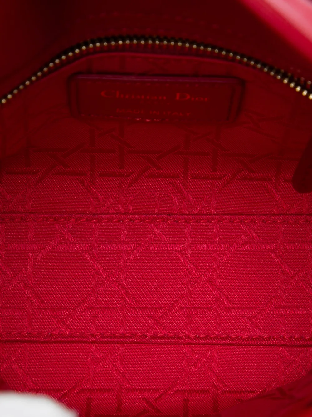 Dior Pre-owned 2017 Mini Lambskin Cannage Lady Dior Satchel in Red, view 5