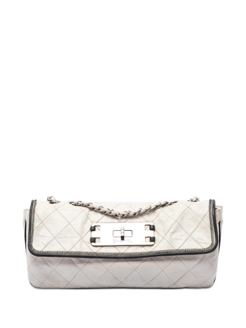 CHANEL Pre-Owned Borsa a spalla East West Mademoiselle in pelle di agnello trapuntata con battente 2008-2009 - Bianco