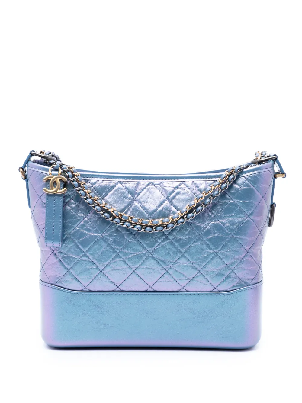 CHANEL Pre-Owned 2019 Medium Quilted Iridescent Lambskin and Calfskin Gabrielle Hobo crossbody bag - Blue