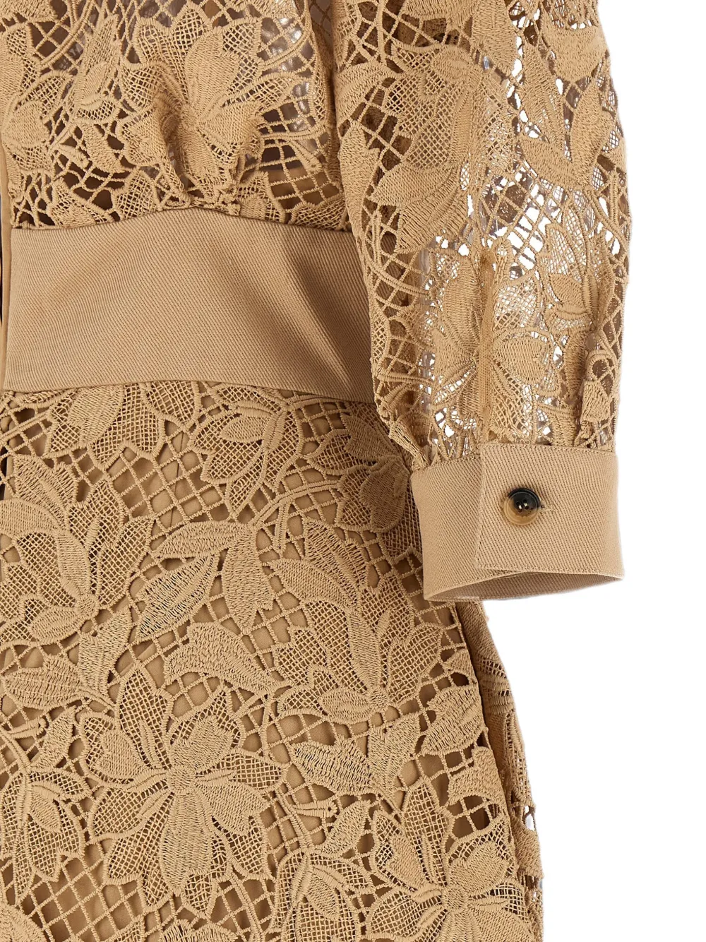 Elie Saab floral macramé ruffled midi dress Beige