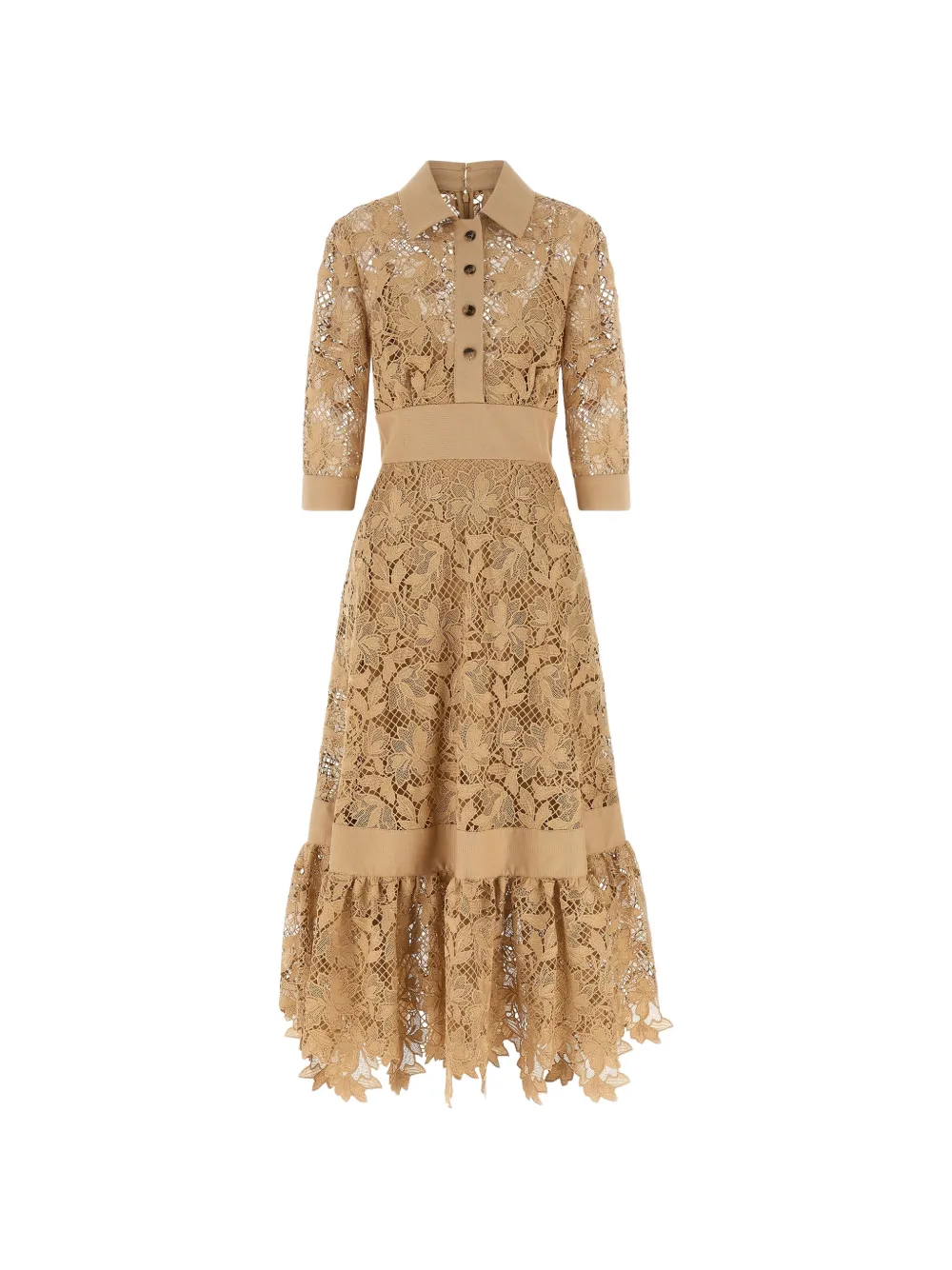 Elie Saab Gerüschtes Midikleid mit Blumen - Nude